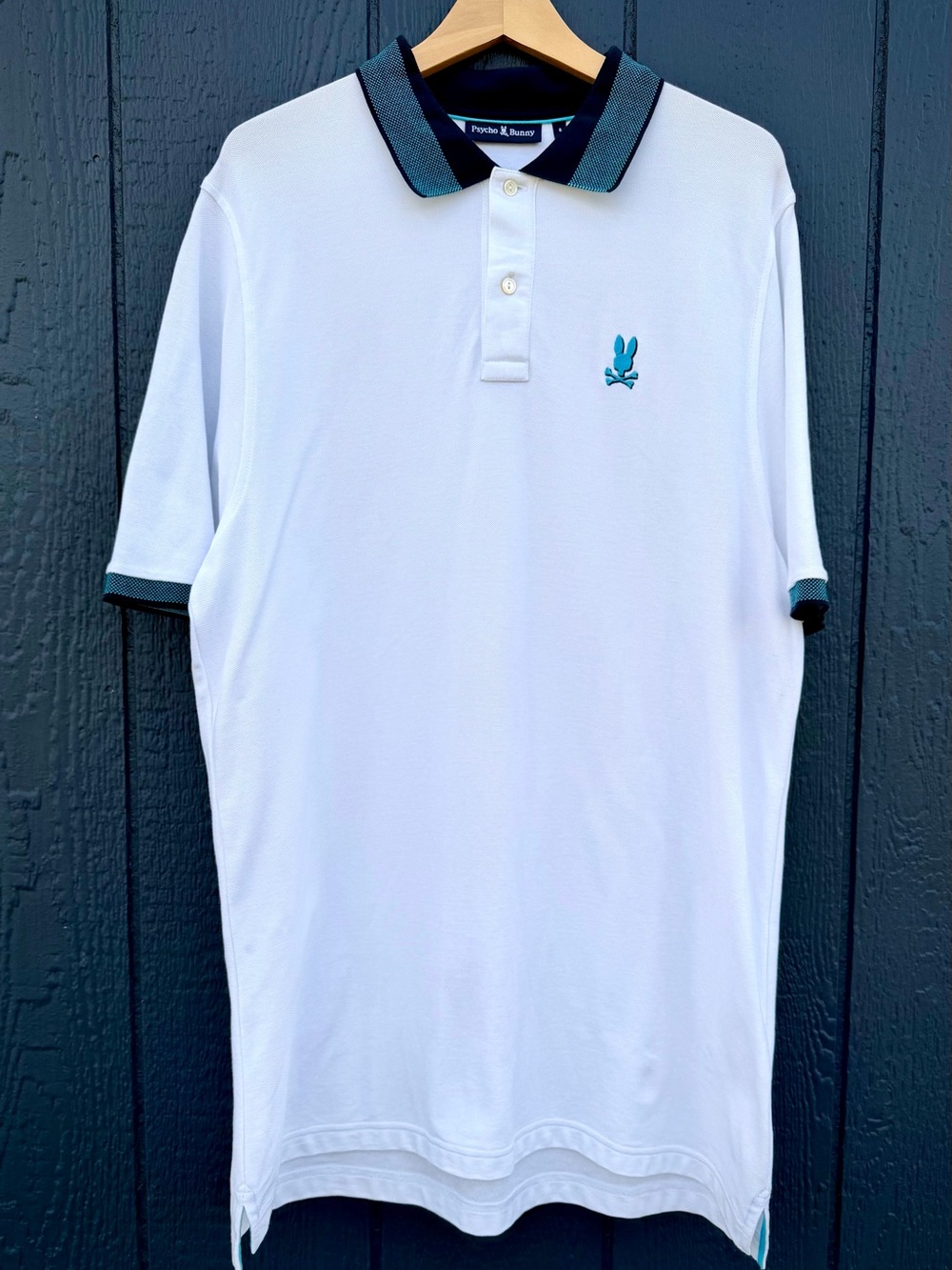 Psycho Bunny White Polo with Teal Accent Collar